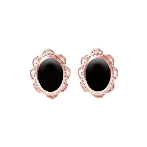 Rose Gold Whitby Jet Oval Stud Earrings