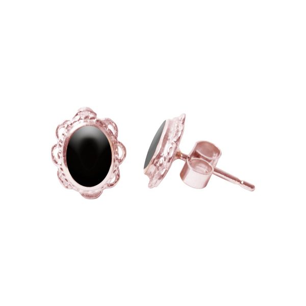 Rose Gold Whitby Jet Oval Stud Earrings