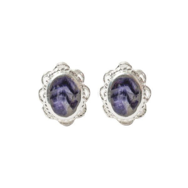 Silver Blue John Oval Stud Earrings