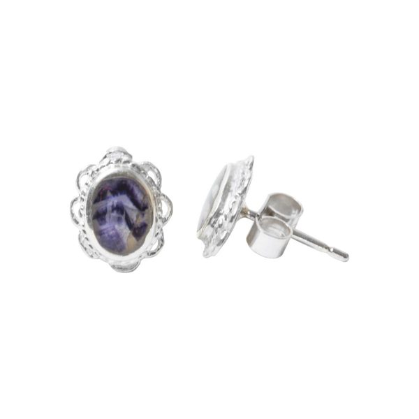 Silver Blue John Oval Stud Earrings