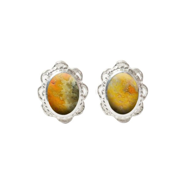 Silver Bumblebee Jasper Oval Studs