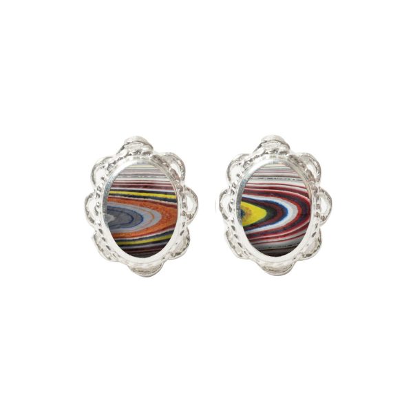 Silver Fordite Oval Stud Earrings