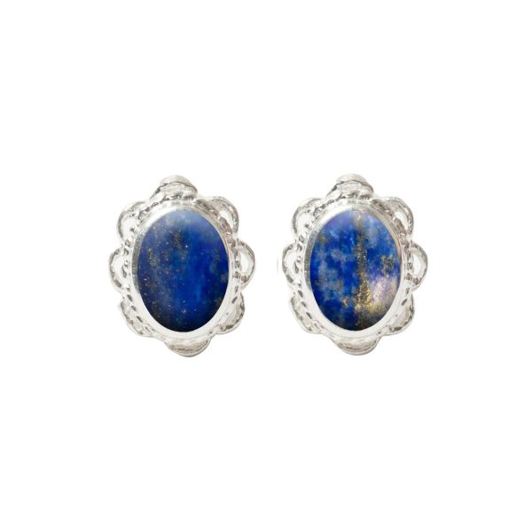 Silver Lapis Oval Stud Earrings