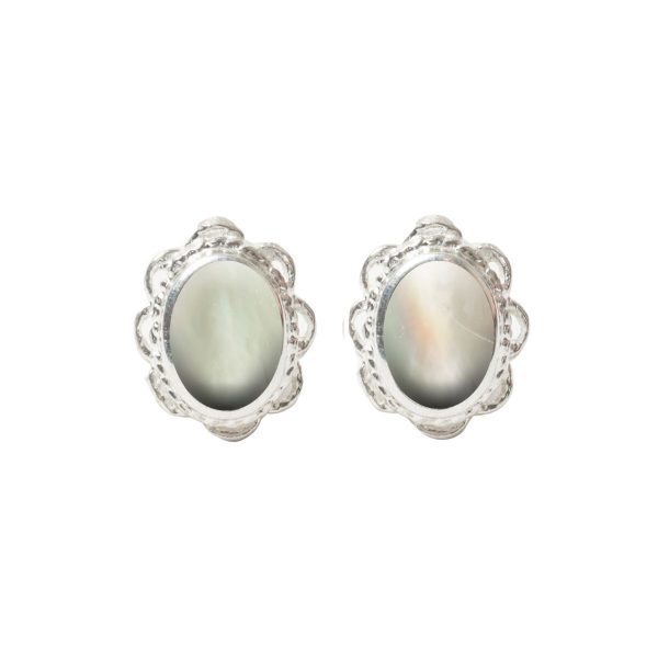 Silver Mother of Pearl Oval Stud Earrings