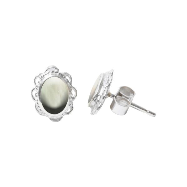 Silver Mother of Pearl Oval Stud Earrings