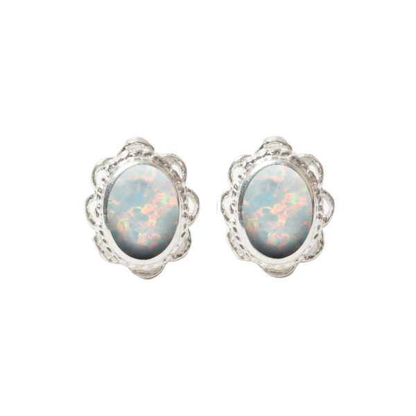 Silver Oval Sun Ice Opalite Stud Earrings