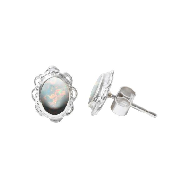 Silver Opalite Sun Ice Oval Stud Earrings