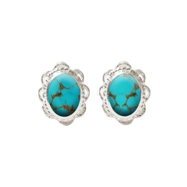 Silver Turquoise Oval Stud Earrings