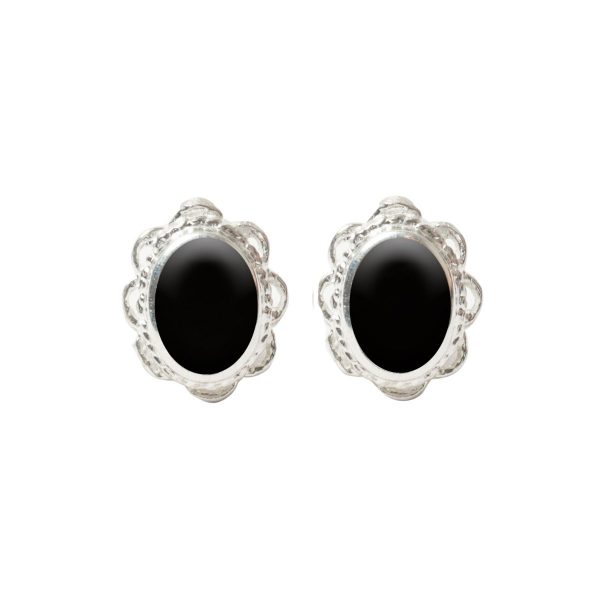 Silver Whitby Jet Oval Stud Earrings