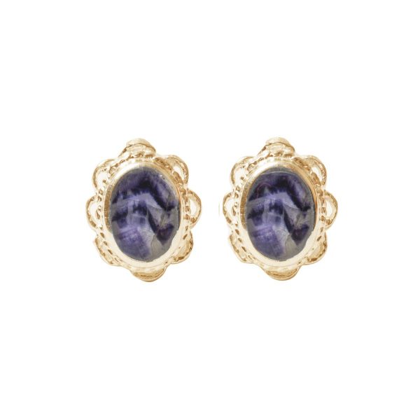 Gold Blue John Oval Stud Earrings