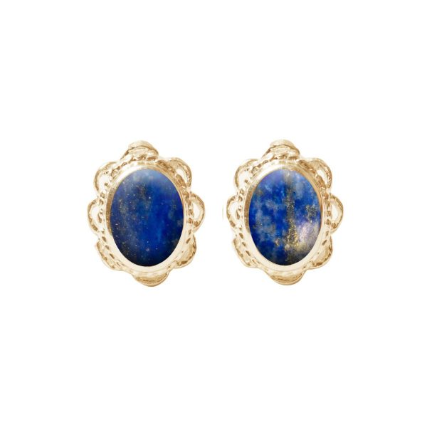 Gold Lapis Oval Stud Earrings