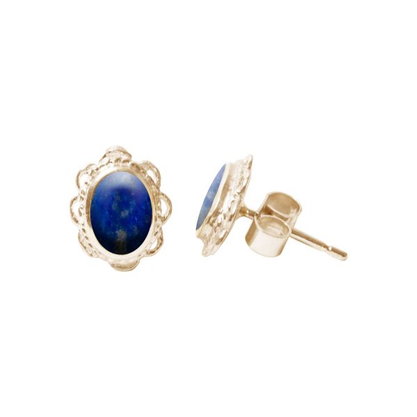 Gold Lapis Oval Stud Earrings