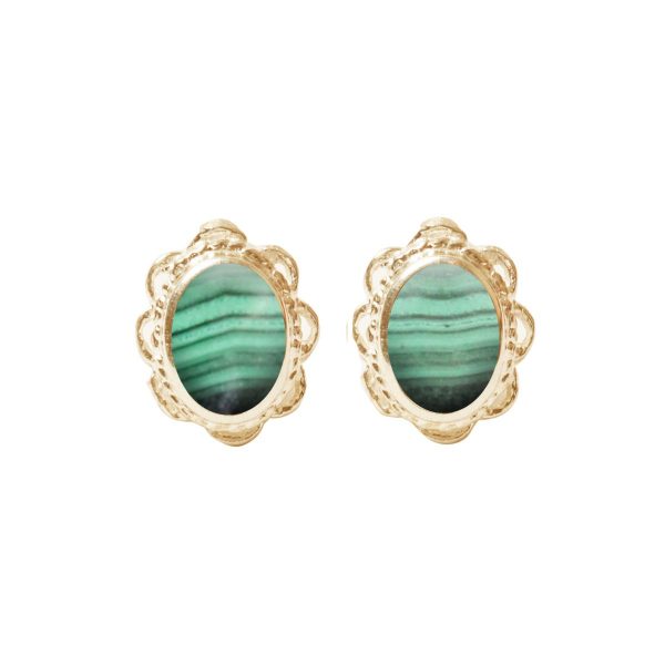 Gold Malachite Oval Stud Earrings