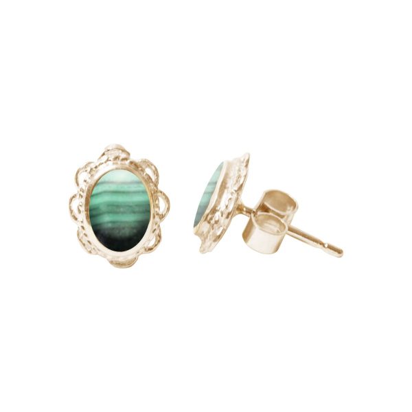 Gold Malachite Oval Stud Earrings