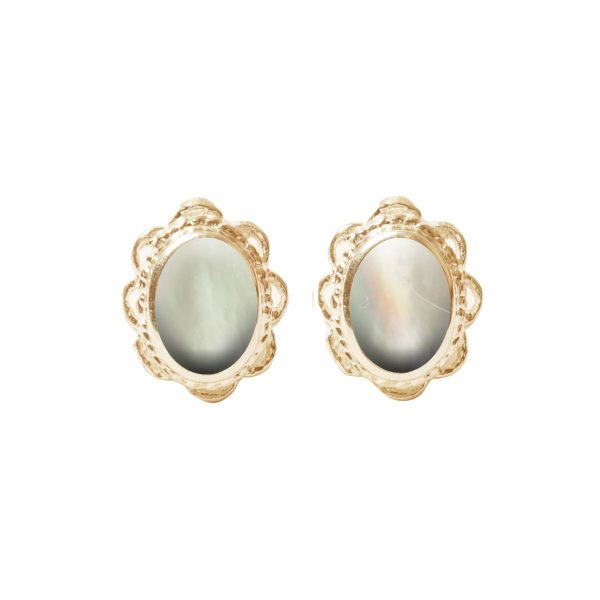 Gold Mother of Pearl Oval Stud Earrings