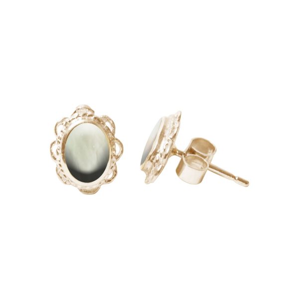 Gold Mother of Pearl Oval Stud Earrings