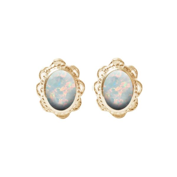 Gold Opalite Sun Ice Oval Stud Earrings