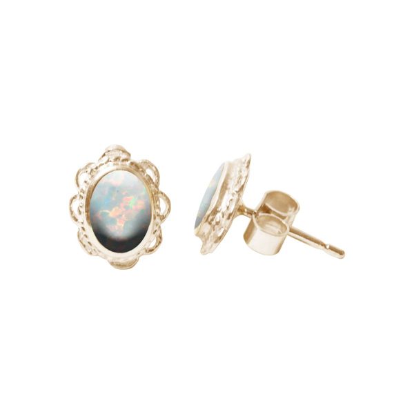 Gold Opalite Sun Ice Oval Stud Earrings