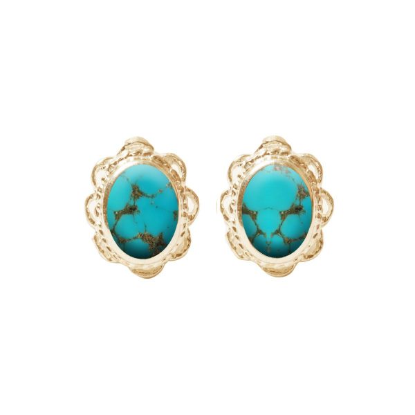 Gold Turquoise Oval Stud Earrings