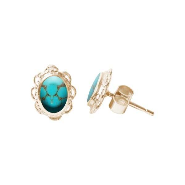 Gold Turquoise Oval Stud Earrings