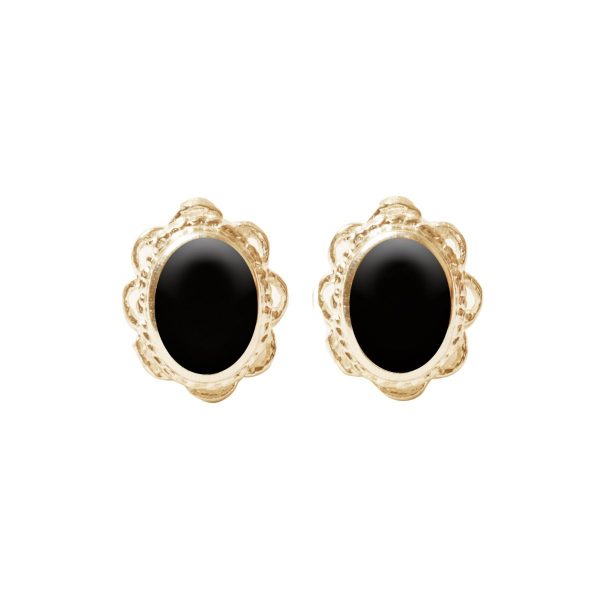 Gold Oval Whitby Jet Stud Earrings