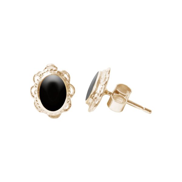 Gold Whitby Jet Oval Stud Earrings