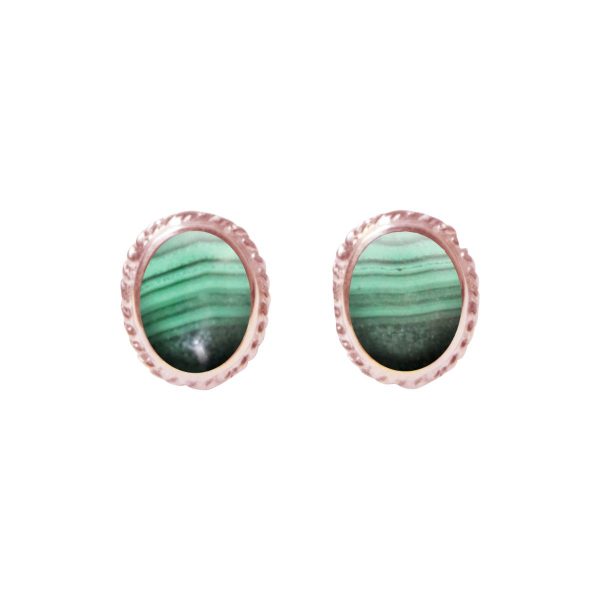 Rose Gold Malachite Oval Stud Earrings