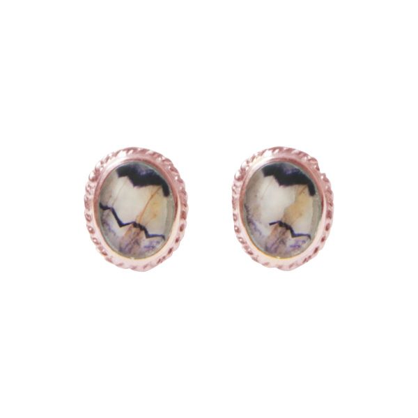 Rose Gold Blue John Oval Stud Earrings