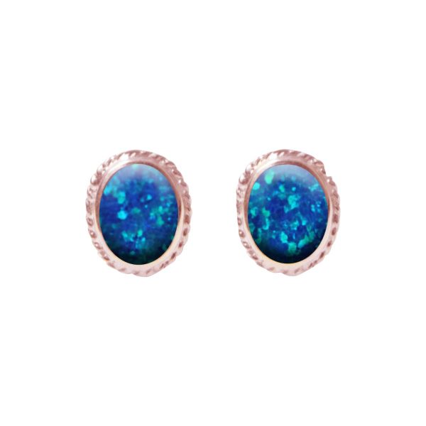 Rose Gold Opalite Cobalt Blue Oval Stud Earrings