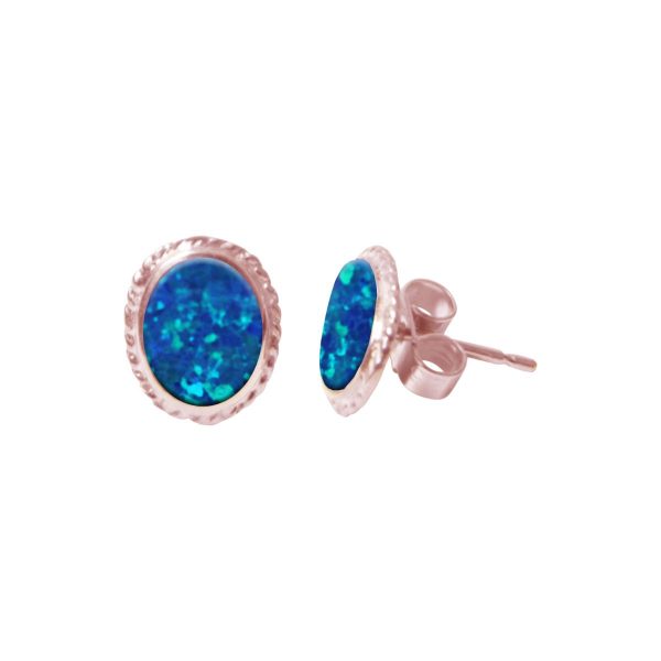 Rose Gold Opalite Cobalt Blue Oval Stud Earrings