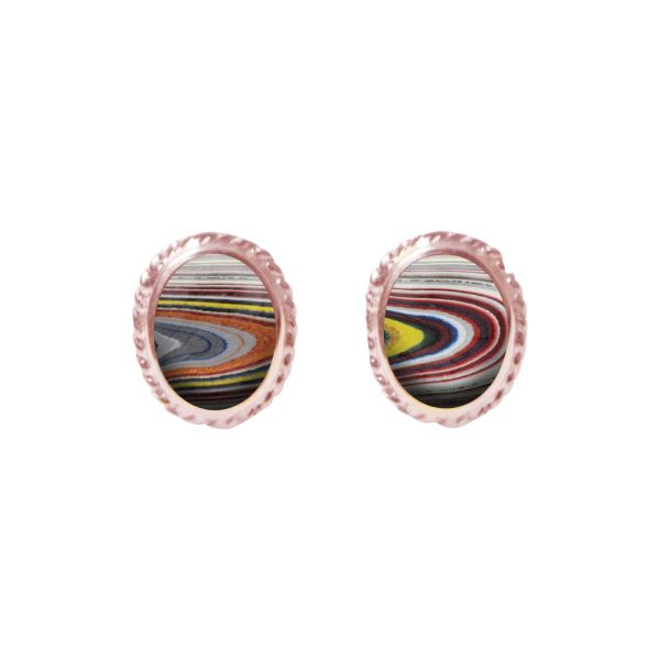 Rose Gold Fordite Oval Stud Earrings