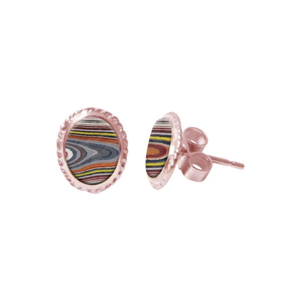 Rose Gold Fordite Oval Stud Earrings