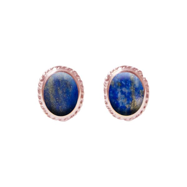 Rose Gold Lapis Oval Stud Earrings