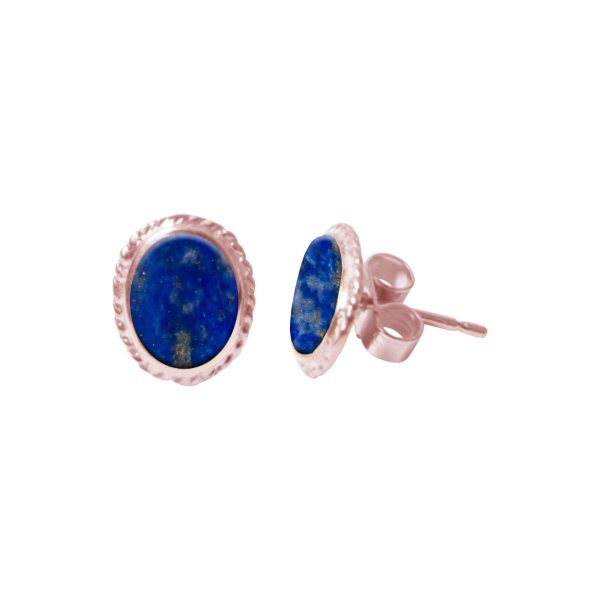 Rose Gold Lapis Oval Stud Earrings