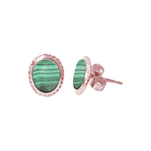 Rose Gold Malachite Oval Stud Earrings
