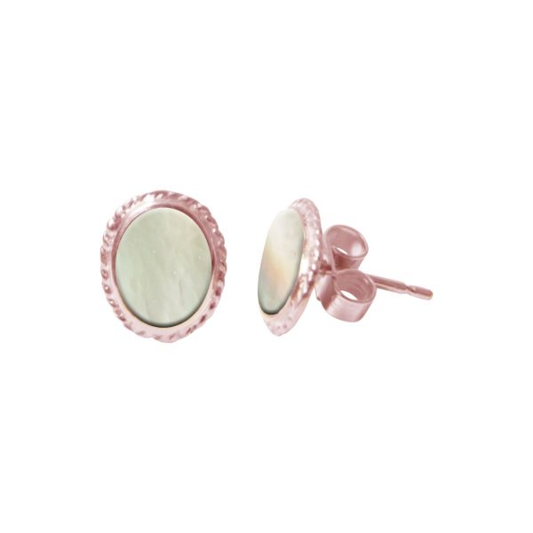 Rose Gold Mother of Pearl Oval Stud Earrings