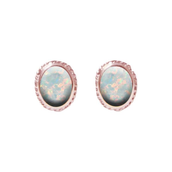 Rose Gold Opalite Sun Ice Oval Stud Earrings