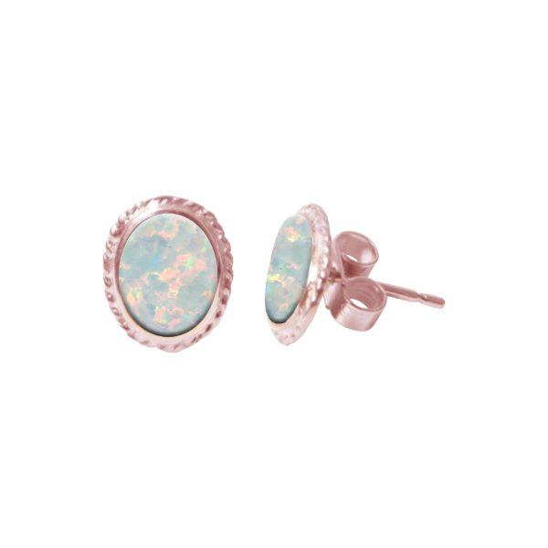 Rose Gold Opalite Sun Ice Oval Stud Earrings