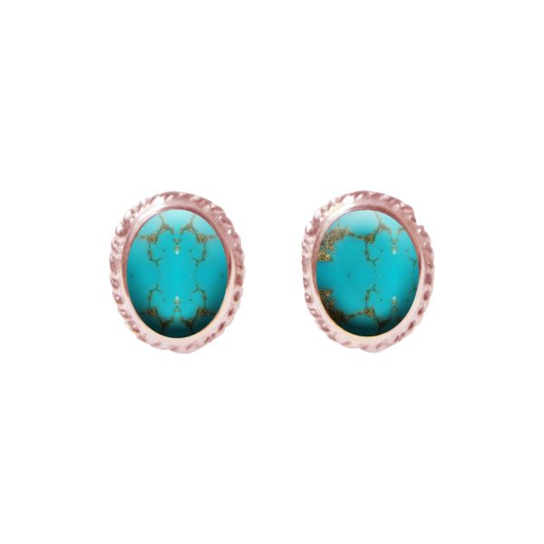 Rose Gold Turquoise Oval Stud Earrings