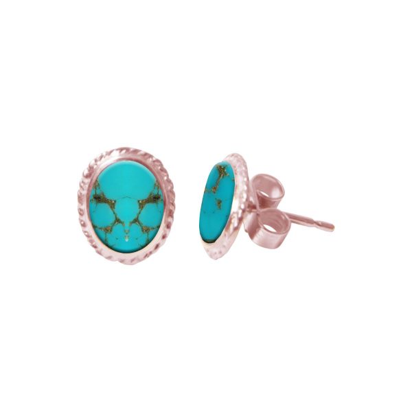 Rose Gold Turquoise Oval Stud Earrings