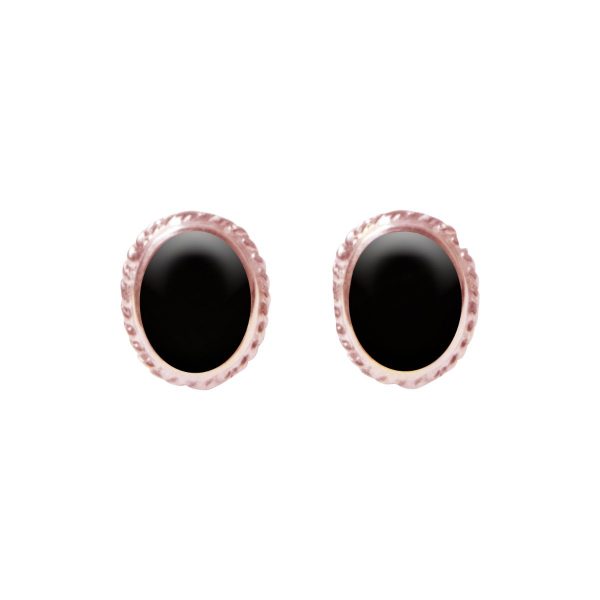 Rose Gold Whitby Jet Oval Stud Earrings