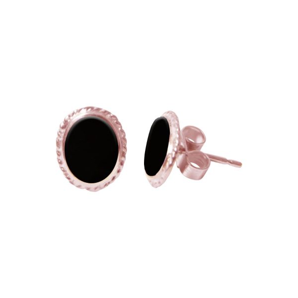 Rose Gold Whitby Jet Oval Stud Earrings