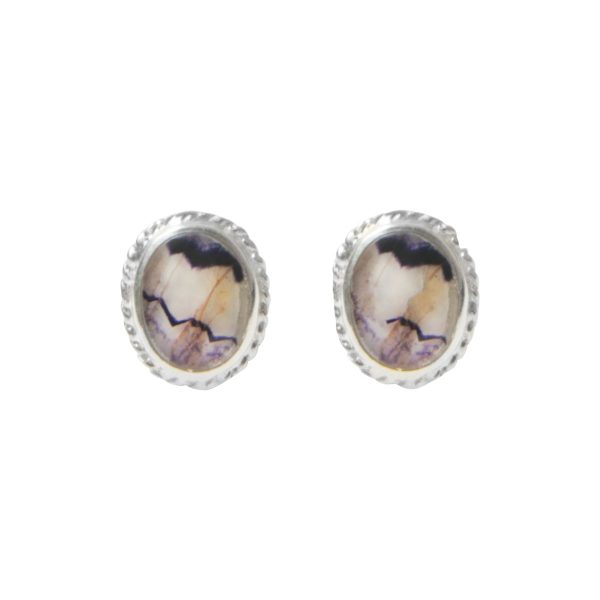 Silver Blue John Oval Stud Earrings