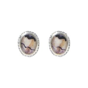 Silver Blue John Oval Bead Edge Stud Earrings