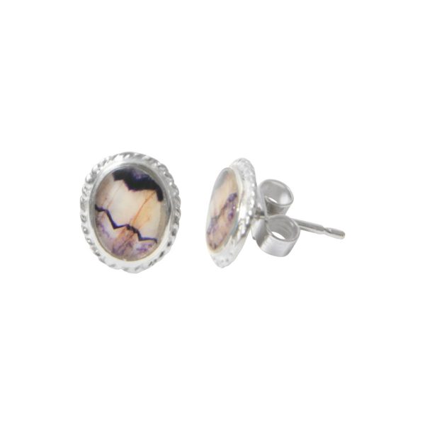 Silver Blue John Oval Stud Earrings