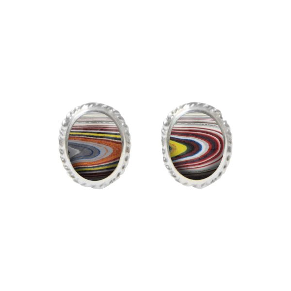 Silver Fordite Oval Stud Earrings