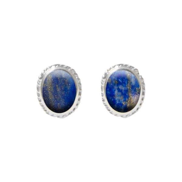 Silver Lapis Oval Stud Earrings