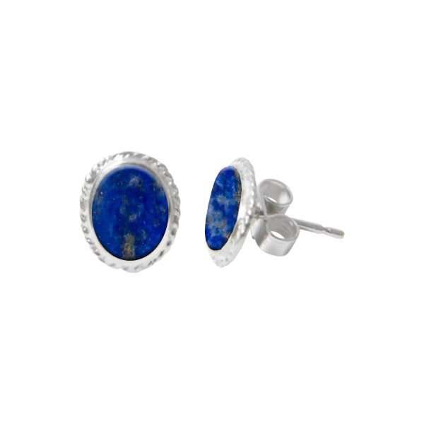 Silver Lapis Oval Stud Earrings