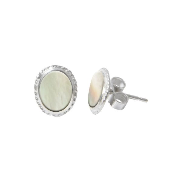 Silver Mother of Pearl Oval Stud Earrings