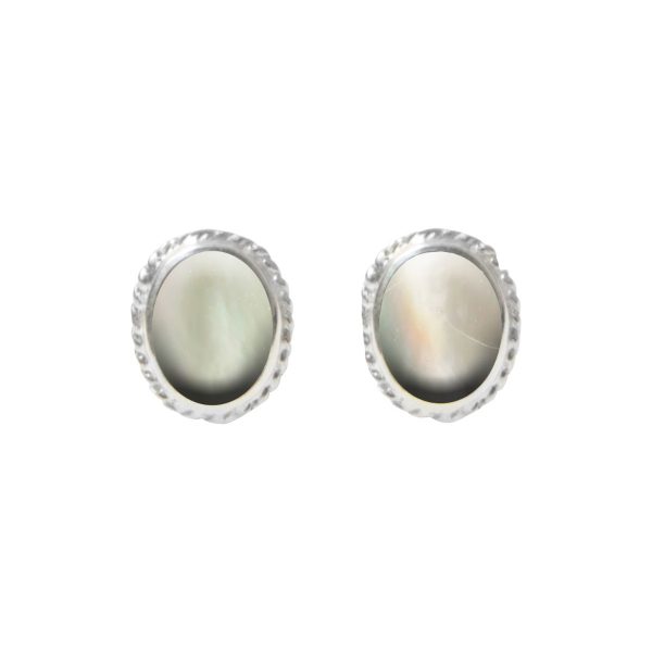 Silver Mother of Pearl Oval Stud Earrings